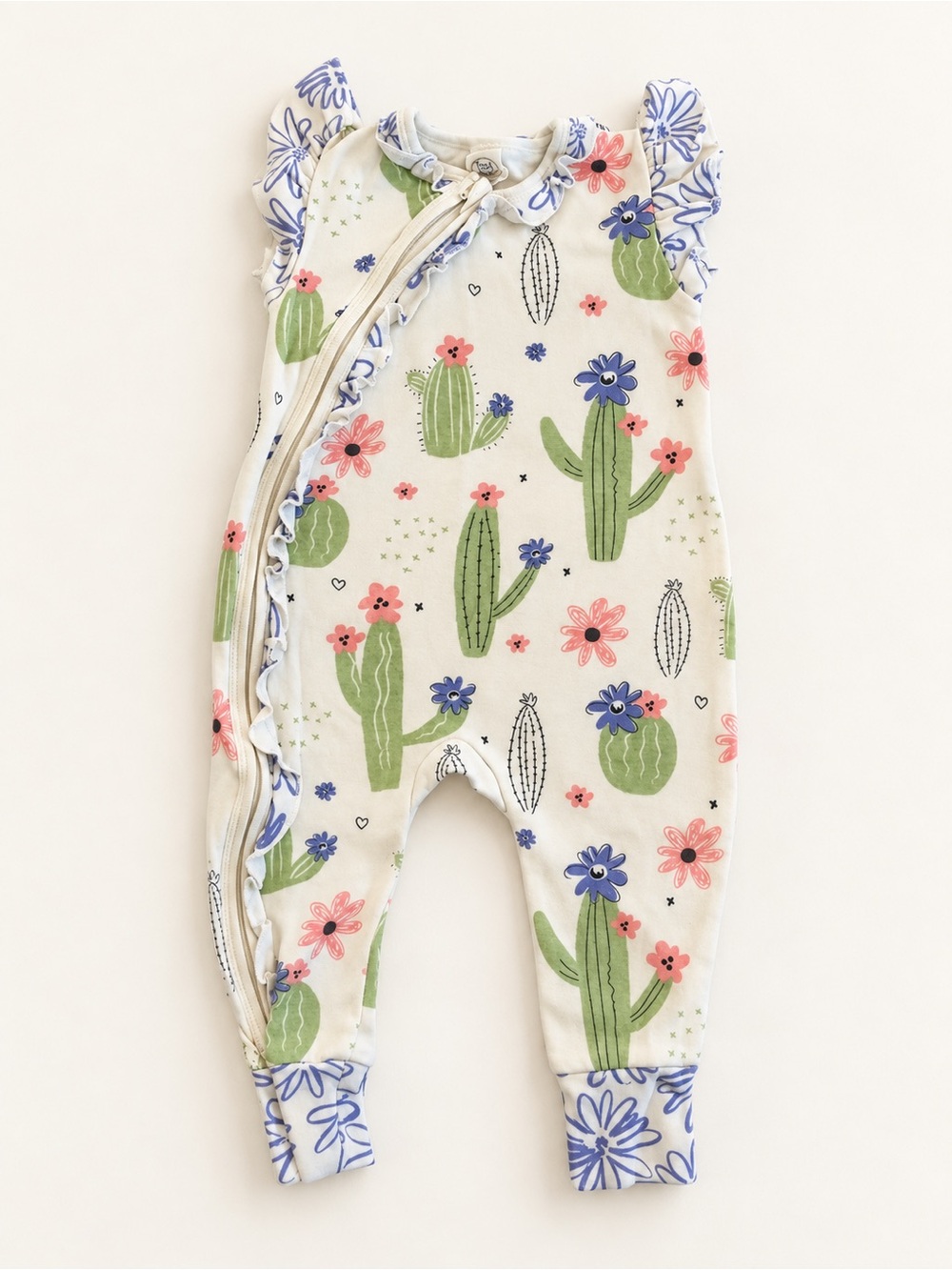 Cactus Floral One-Piece Bodysuit in Cream, Green & Pink